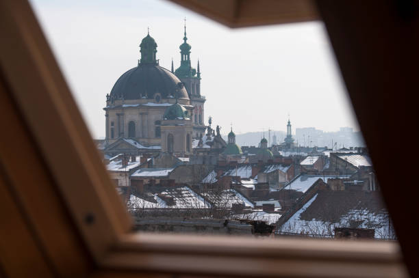 istock Unusual view of Lviv from top floor window 660882380
