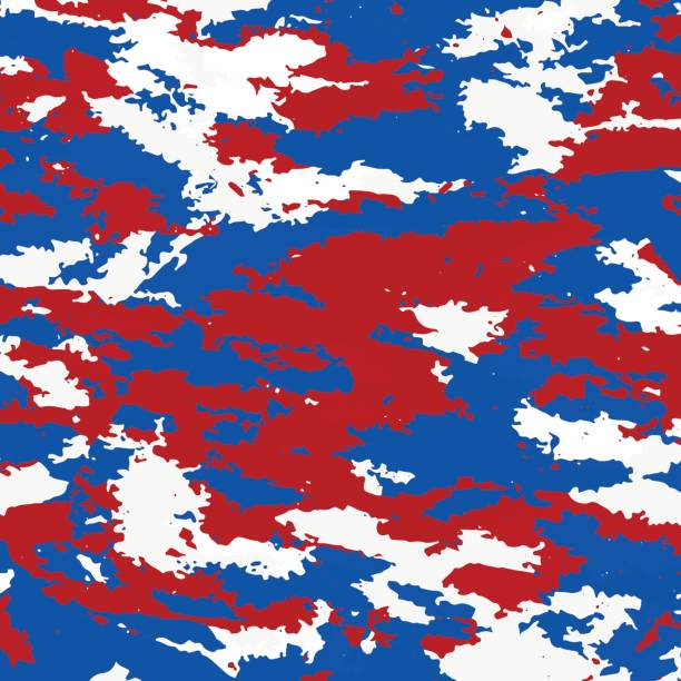 Camouflage background vector The tricolor of the Russian background. Red white and blue colors of Russia. Camouflage spots. red camouflage pattern stock illustrations
