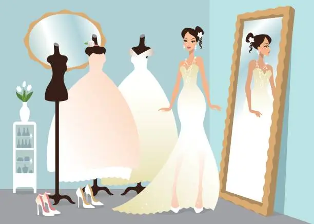 Vector illustration of Wedding dress fitting