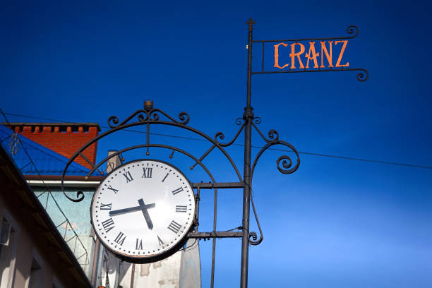 City street clock in the old German style in the city Zelenogradsk, Russia. ( In the past Cranz, the German city)
