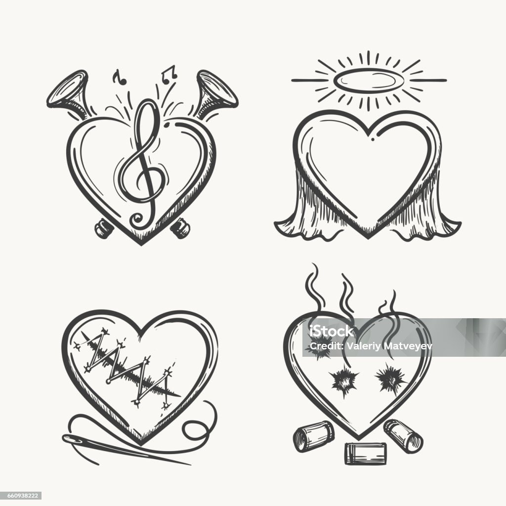 Hình Xăm Trái Tim Biểu Tượng Trái Tim Vẽ Tay Minh Họa Vector Thiên ...