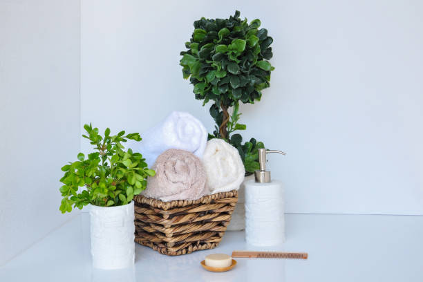 istock soap,herbs and towels in a wicker basket on a light background 660939062