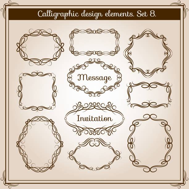 retro kwiatowe kaligraficzne ramki z wikliny. ozdobny wektor rozkwitu ramki rysunek - curled up decor wicker vector stock illustrations