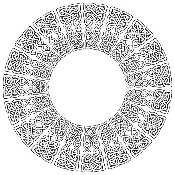 illustrations, cliparts, dessins animés et icônes de symboles de nœud infini celtique style mandala style en blanc avec un contour noir inspiré par l’art de sculpture irlandaise st patrick s jour et les irlandais et les écossais - celtic culture frame circle tied knot