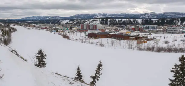 Winter panorama of Whitehorse, Canada and the Yukon river