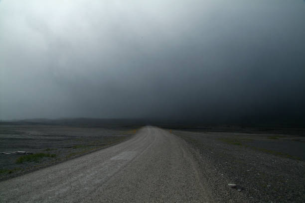 Foggy road on the middle of nothing in Iceland