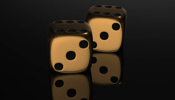 istock 3d golden poker two dice, reflection on black background, 3d rendering 660976712