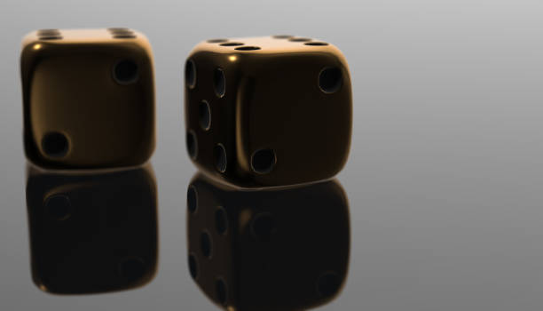 istock 3d golden poker two dice, reflection on black background, 3d rendering 660977476