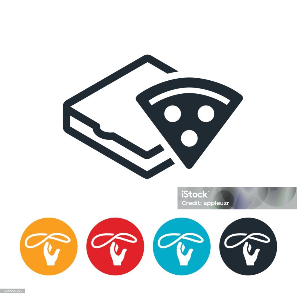 Pizza with Pizza Box Icon An icon of a piece of pizza and a pizza box. Pizza Box stock vector