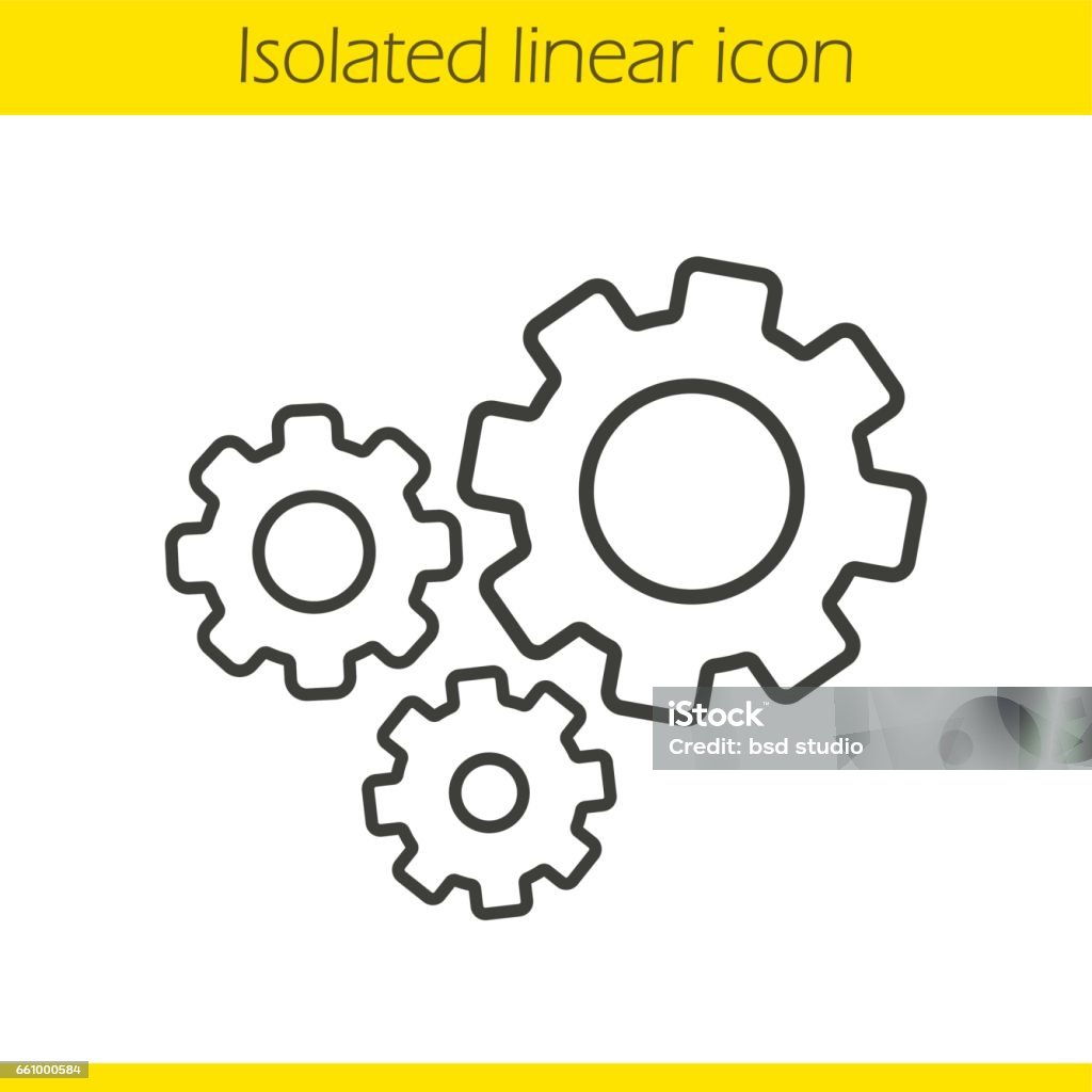 Cogwheels icon Cogwheels linear icon. Gears. Thin line. Vector Gear - Mechanism stock vector
