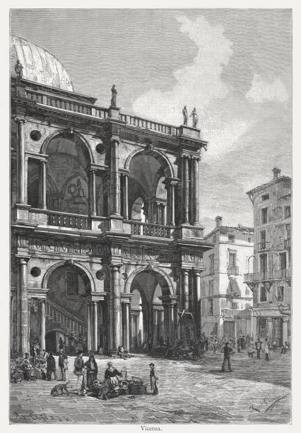 공회당 palladiana, 비 첸 짜, 이탈리아, 1549-1614, 나무 조각, 건축 출판 1884 - andrea palladio stock illustrations