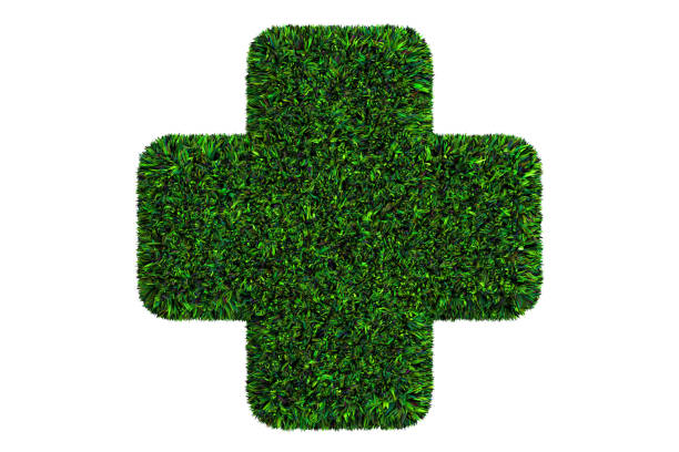 istock Green grass medicine cross, 3D rendering isolated on white background 661021730