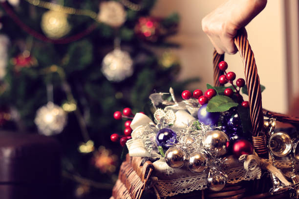 istock Christmas toys in a wicker basket 661022342