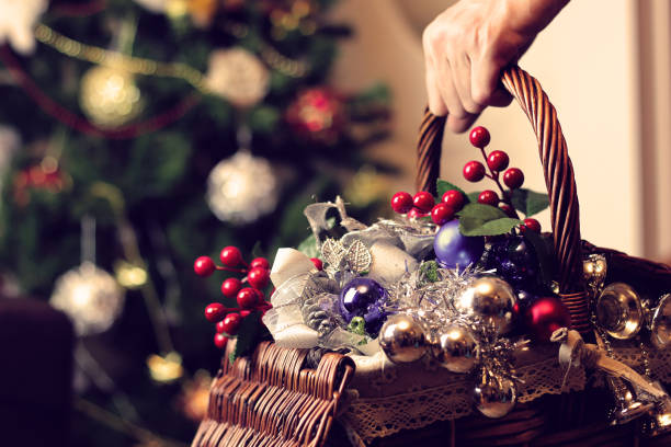 istock Christmas toys in a wicker basket 661022560