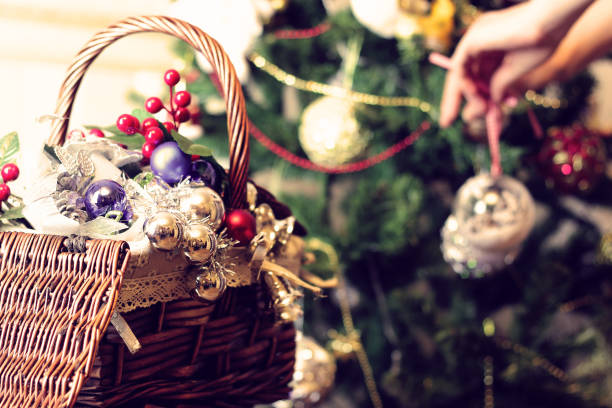 istock Christmas toys in a wicker basket 661023042