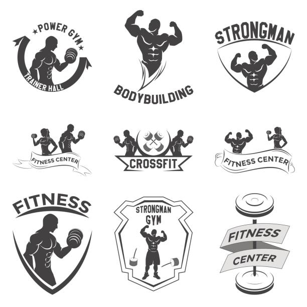 fitness emblems, icon design fitness emblems, icon design on a white background body building stock illustrations