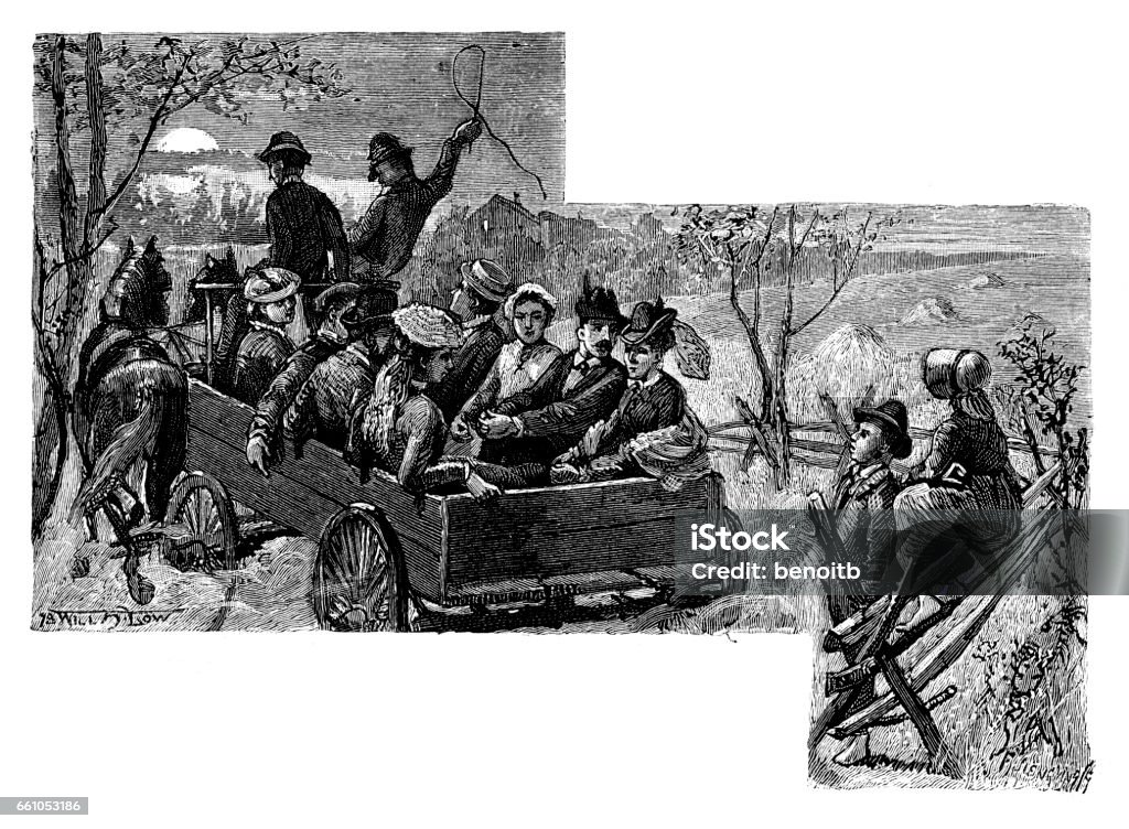 Going for a ride Going for a ride - scanned 1878 engraving 19th Century stock illustration