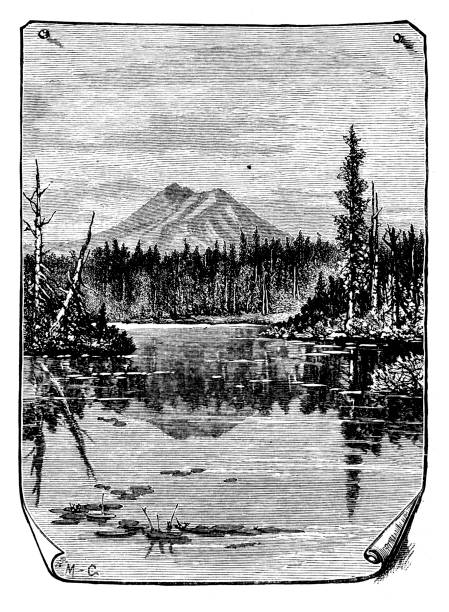 Mount Katahdin viewd from the lake Mount Katahdin viewd from the lake - scanned 1878 engraving mt katahdin stock illustrations