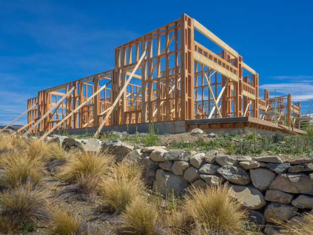 Framing of a new house under construction stock photo