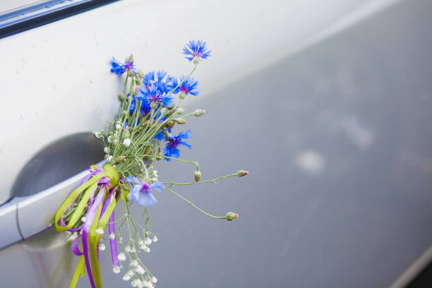 istock Field flowers on the car handle 661137362