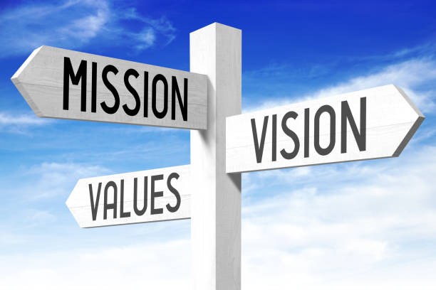 mission, vision, values - signpost - determination imagens e fotografias de stock