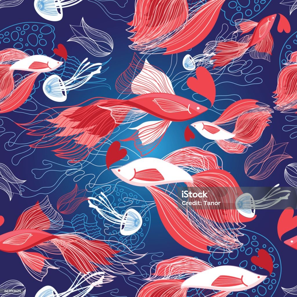 Fishig Red Pattern Seamless Bright Pattern Lovers Red Fish Stock Illustration - Download ...
