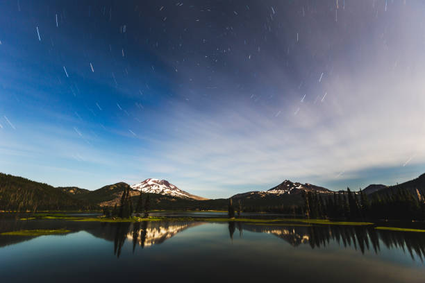 Star Trails Over Sparks Lake stock photo