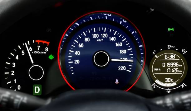istock Car dashboard speedometer moving in high speed 661327604