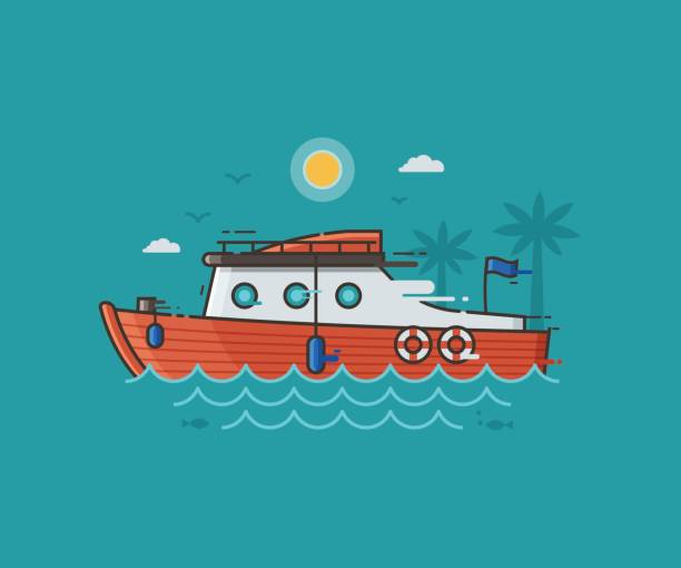 czerwona łódź jachtowa na wodzie - floating on water travel backgrounds beaches travel locations stock illustrations