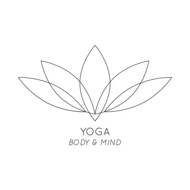 Vector illustration of Yoga body and mind vector. Black lotus vector illustration. Isolated decorative symbol