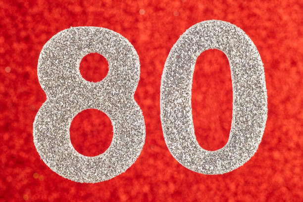 istock Number eighty purple color over a red background. Anniversary. 661443936