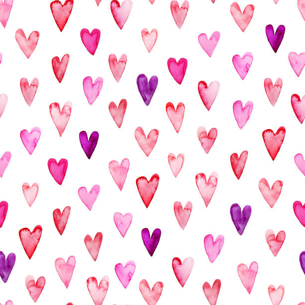 istock Seamless pattern with pink watercolor hearts. 661444378
