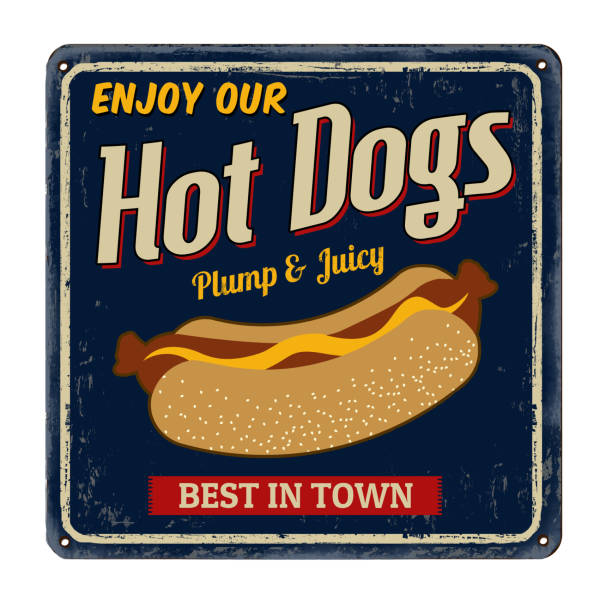 Hot dogs vintage rusty metal sign stock photo