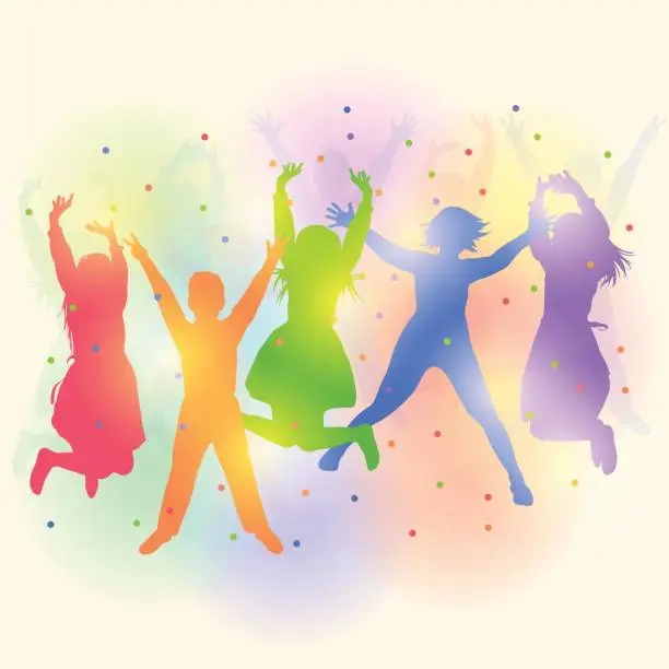 Vector illustration of Dancing children silhouettes