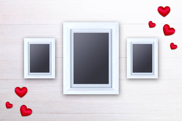 istock Blank photo frames. Red hearts. Love design. 661464142