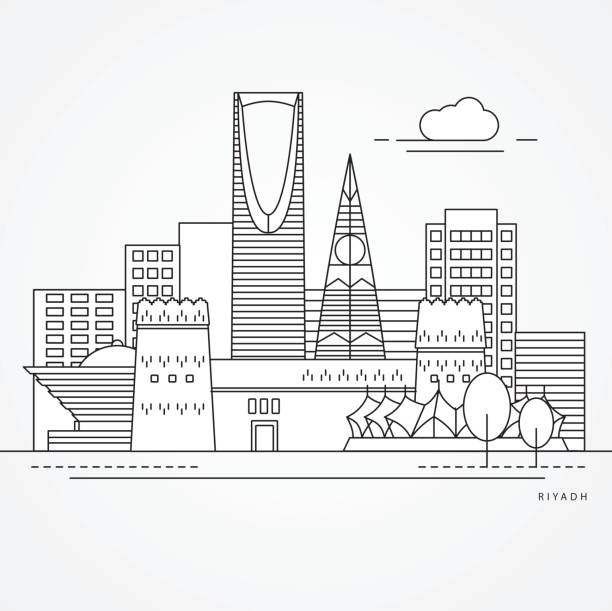 ilustrações, clipart, desenhos animados e ícones de ilustração linear de riyadh, arábia saudita. plano de um estilo de linha. - downtown district store building exterior facade