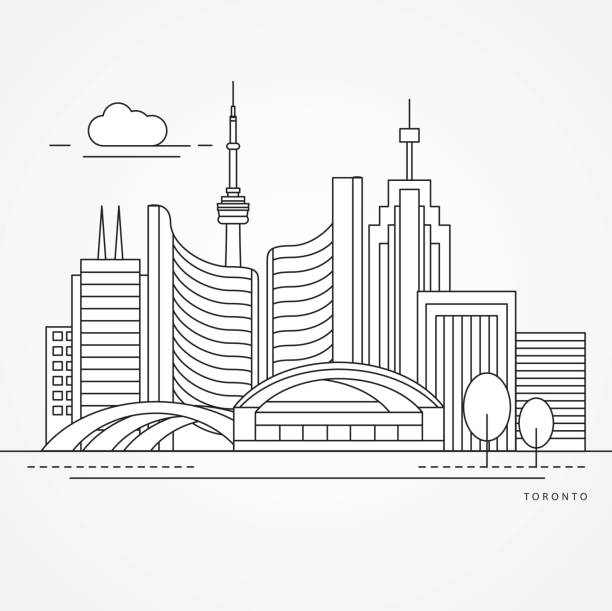 ilustracja liniowa toronto, kanada. płaski styl jednej linii - toronto obrazy stock illustrations