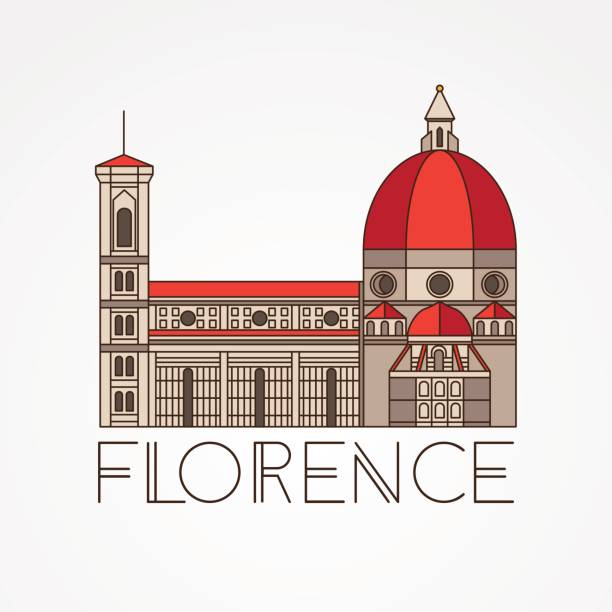 The Cattedrale di Santa Maria del Fiore - The symbol of Italy, Florence The Cattedrale di Santa Maria del Fiore - The symbol of Italy, Florence. Modern linear style. Colorfull one line concept. modern church logos stock illustrations