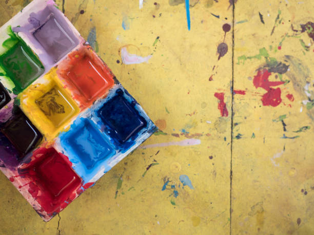 istock Top View Colour Palette Paint on the Table 661477476