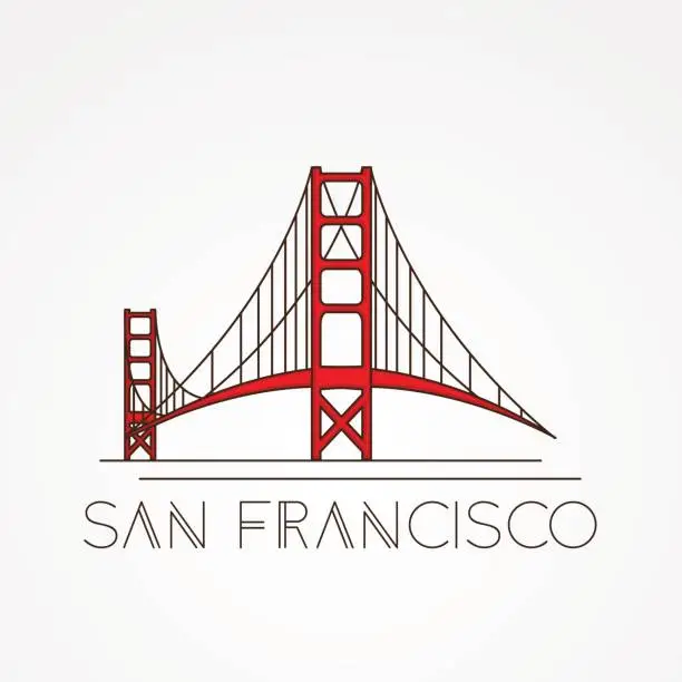 Vector illustration of Golden Gate bridge - The symbol of US, San Francisco.