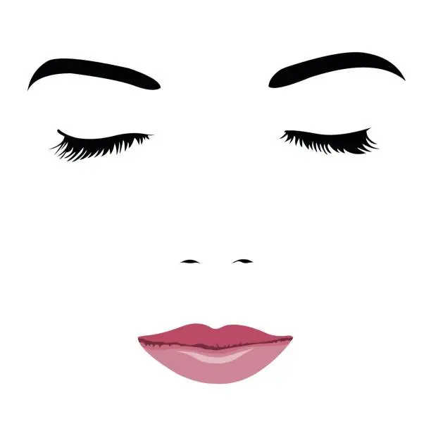 Vector illustration of Pop art style simplified portrait of young beauty face with closed eyes