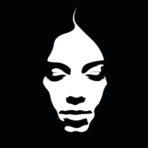 ilustraciones, imágenes clip art, dibujos animados e iconos de stock de debido estilo retro tono poster de mujer de cara mirando abajo. - color negro ilustraciones