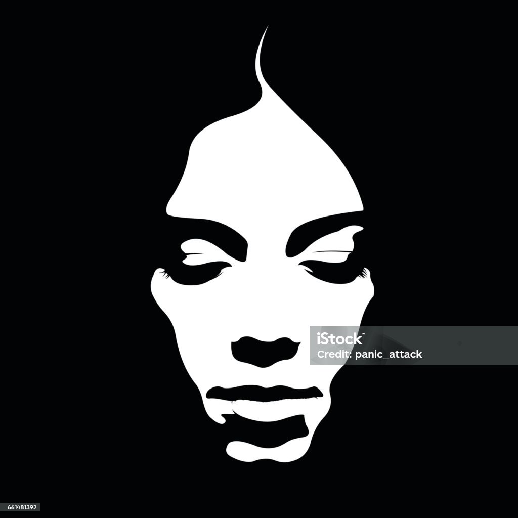 Due tone retro style poster of woman face looking down. Due tone retro style poster of woman face looking down. Easy editable layered vector illustration. Human Face stock vector