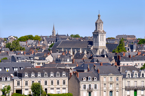 Aerial view of the La Trinite Church in the city of Angers in the Maine-et-Loire department, Pays de la Loire region, in western France about 300 km (190 mi) south-west of Paris