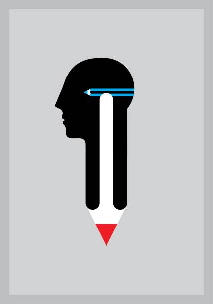 ilustrações, clipart, desenhos animados e ícones de ideia de pensamento humano cabeça - pencil symbol close up vertical