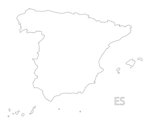 spanien umriss silhouette karte abbildung - kleinere sehenswürdigkeit stock-grafiken, -clipart, -cartoons und -symbole
