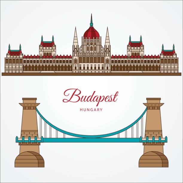 ilustraciones, imágenes clip art, dibujos animados e iconos de stock de los símbolos de budapest, hungría - budapest parliament building hungary government