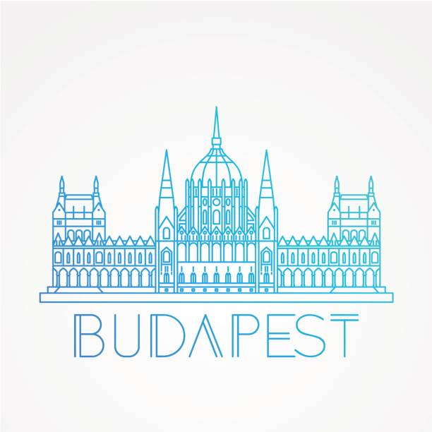 헝가리 의회 건물 부다페스트의 상징 - budapest parliament building hungary government stock illustrations