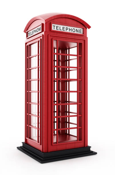 Red British phone booth isolated on white.