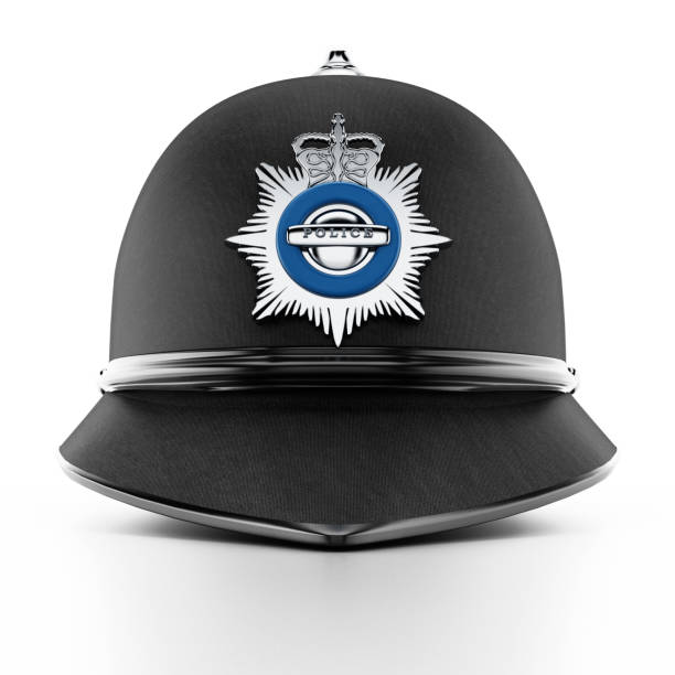 イギリスの伝統的な警察の帽子白で隔離 - police helmet ストックフォトと画像